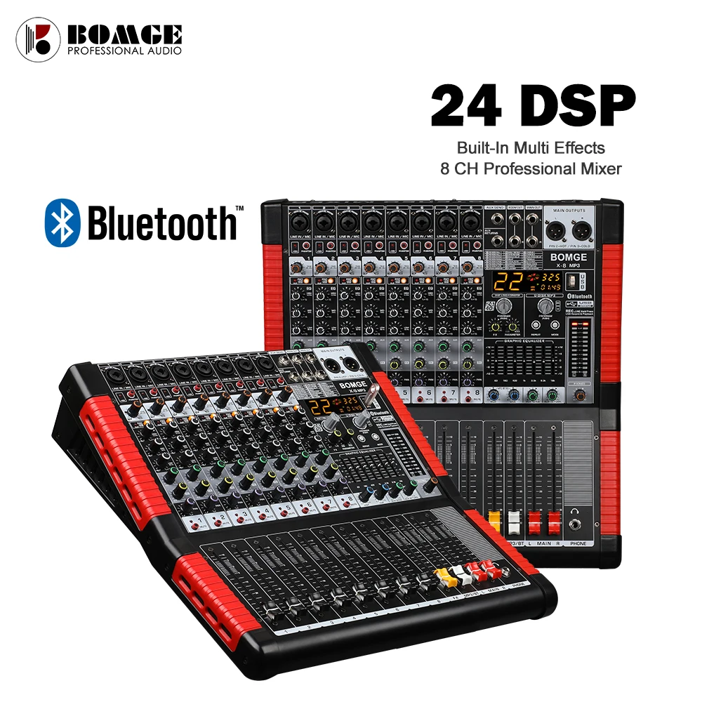BOMGE 8 Channel Mixing Console 24 DSP Effect Professional USB Bluetooth  Digital DJ Karaoke KTV Sound Audio Mixer with MP3 - AliExpress