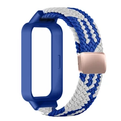 Enhanced Magnetic Nylon Sports Strap with Protective Cover - Mi Band 8 active (Blue white)