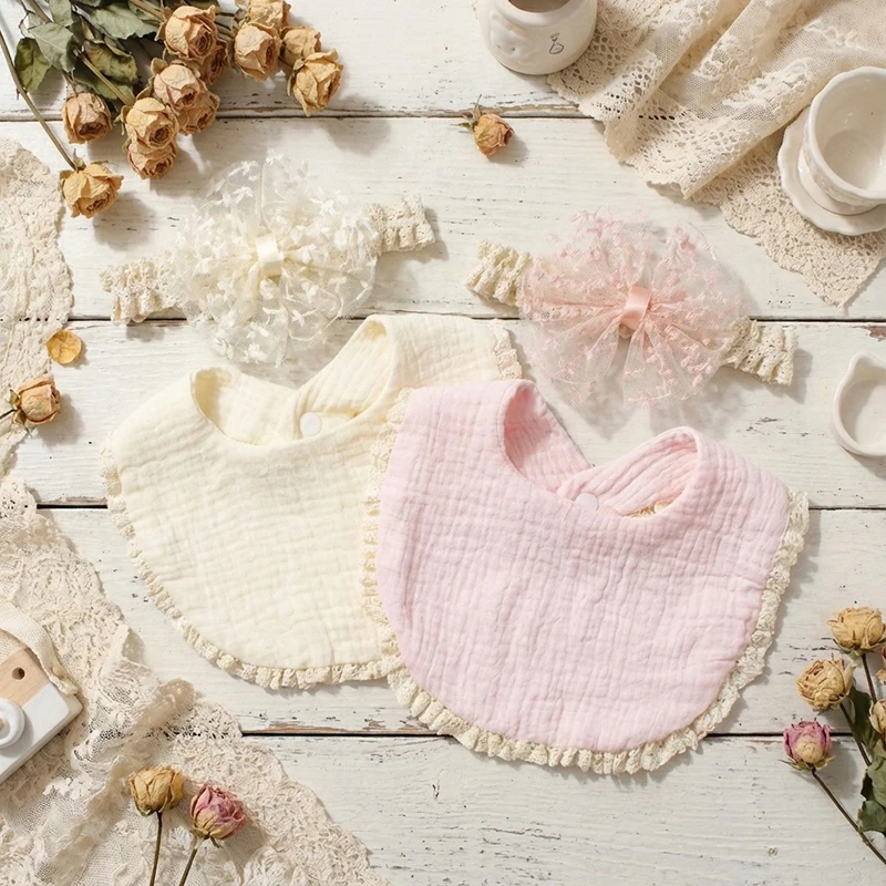  여자아이 리본 헤어밴드 턱받이 세트 사진 소품   침 흘리기 방지 턱받이 반다나 스카프