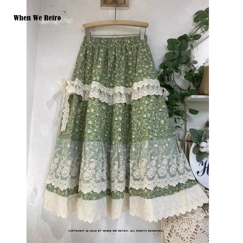 

Cotton Linen Women Floral Skirt A Line Lace Embroidery Summer Sweet Elastic Waist Mori Girl Skirt Harajuku Ruffle Jupe RS865