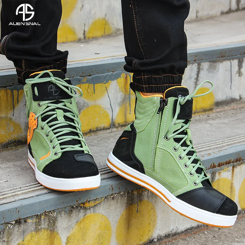 ALIEN SNAIL Motorcycle Boots Men Breathable Waterproof Anti-Fall Cycling Shoes High Top Leather Motocross Boots For Women
