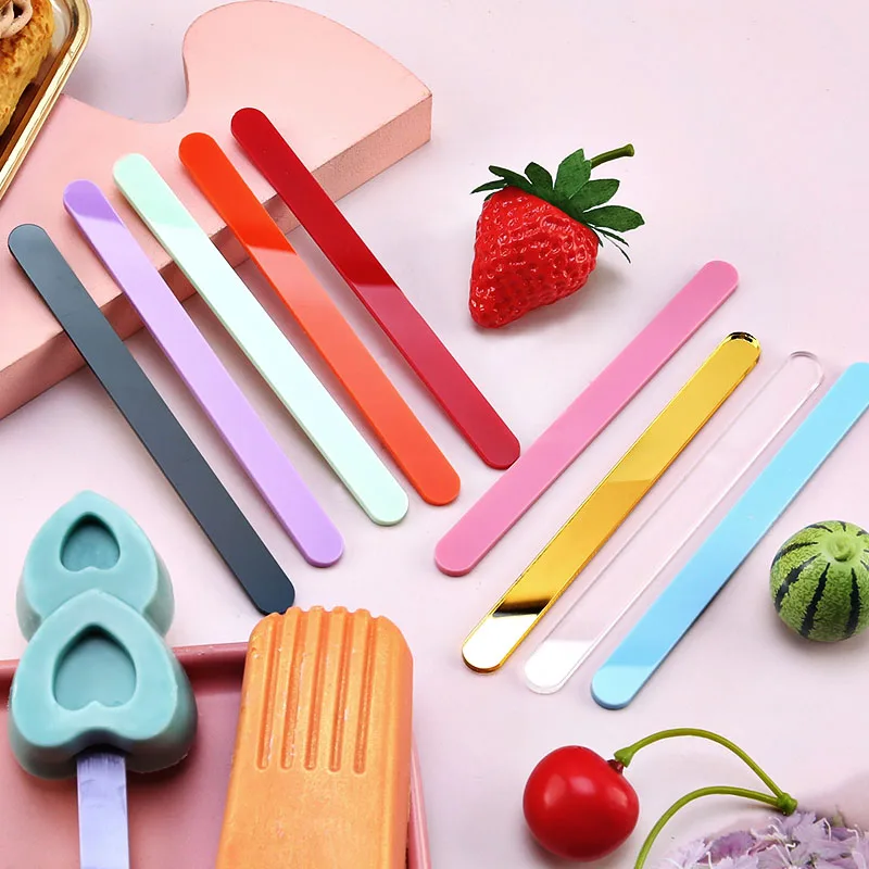 FAIS DU 10pcs Reusable Acrylic Matte Ice Cream Sticks DIY Crafts Kitchen Tools Accessories Popsicle Stick Cake Decorations ice cream sticks disposal lollipop sticks