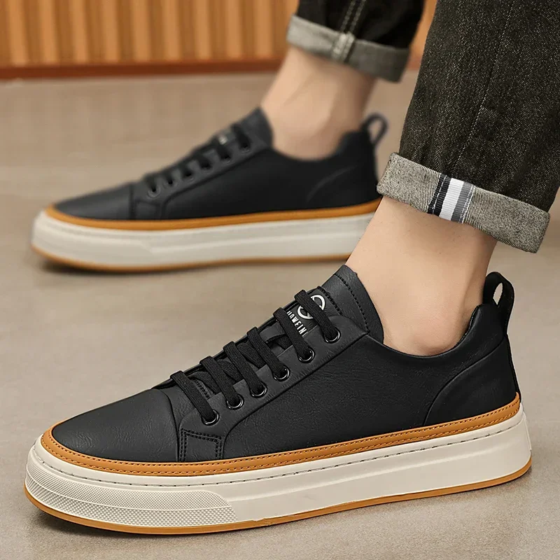 Luxury Men Outdoor Walking Sneakers Genuine Leather Casual Vulcanized Shoes Non-Slip High Quality Handmade Flat Designer Shoes