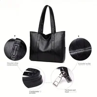 1pc Spacious PU Solid Color Shoulder Bag - Durable, Zipper Portable Double Handle Tote Bag with Large Capacity - Perfect Commute - Image 5