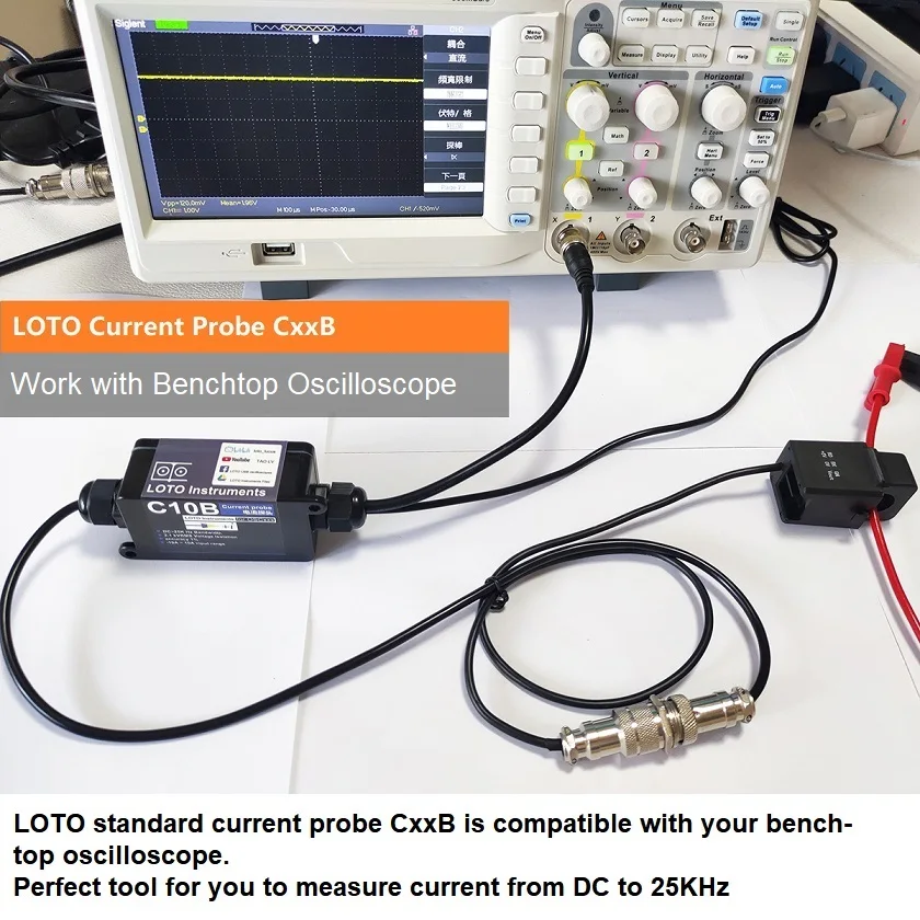 LOTO Standard Current Probe(Current Clip), Model C10B, AC/DC, 25KHz, Universally Compatible Oscilloscope Current Probe oscilloscope probe