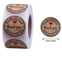100-1000pcs Round Natural Kraft Handmade Stickers Scrapbooking Package Adhesive Thank You Sticker bakery Seal Labels Stationery