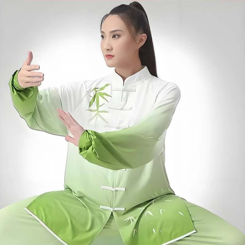 chinese tai chi uniform gradient color flower print martial arts training exercise clothing wingchun wushu kungfu uniform