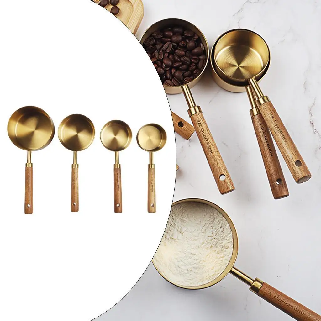 

Stainless Steel Measuring Cups Spoons Set Wood Handle Measuring Cup