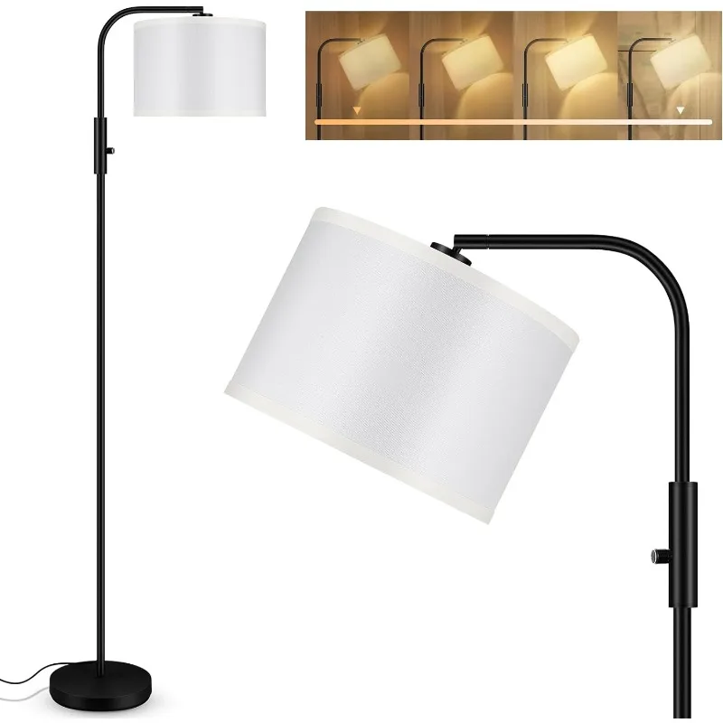 Dimmable Floor Lamp,Modern Standing Lamp with LED Bulb(1000LM,2700K),White Adjustable Lamp Shade,Rotary Switch,66.5 Inch Tall