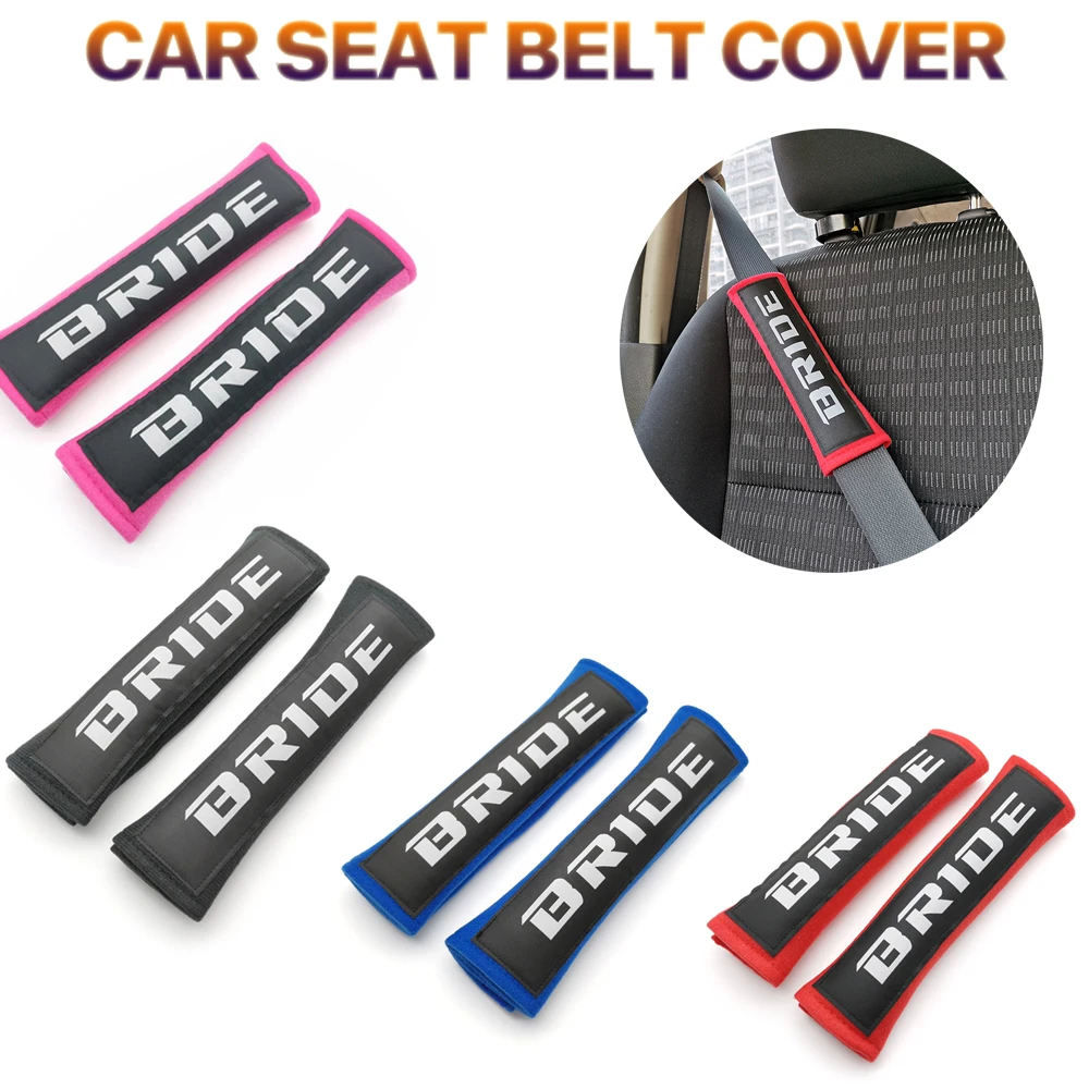 Newest 2pcs/Pair JDM Style BRIDE Embroidery Logo Cotton Seat Belt Cover