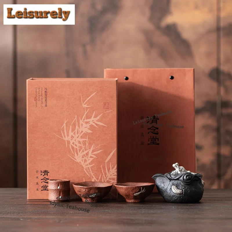 Auspicious Dragon Zisha Handheld Tea Set Complete Set Antique Tea Ceremony Set Teapot And Tea Cup Set Teaset Supplies Craft Gift