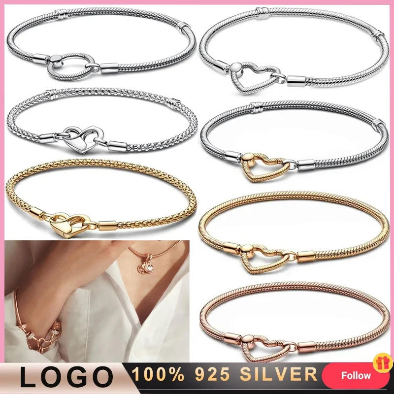 

New Women's Classic Bracelet 925 Silver Original Logo Eternal Love Inlaid Bracelet DIY Charming Jewelry Fashion Light Luxury