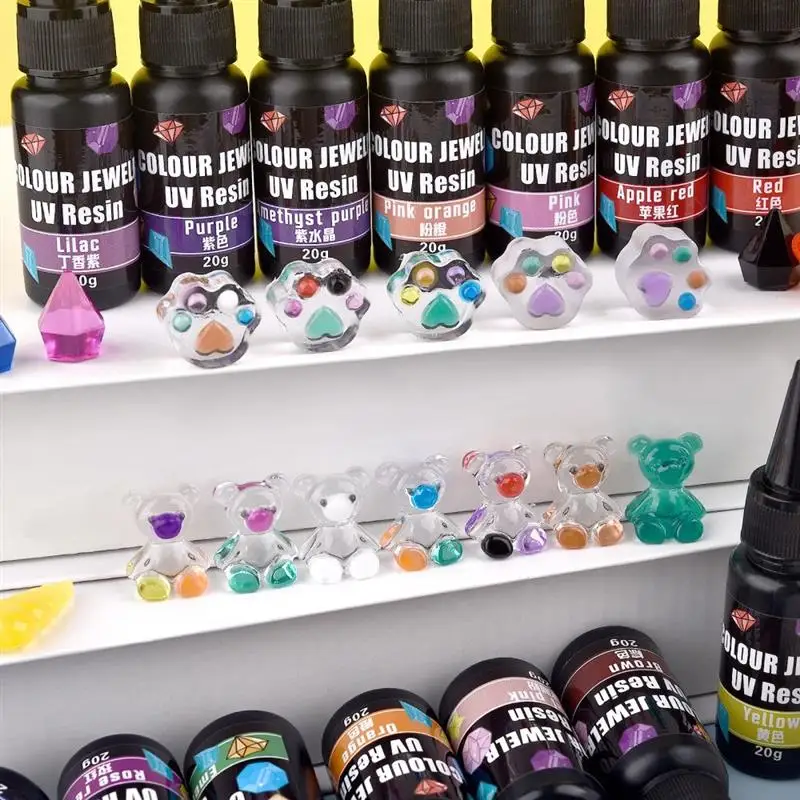 Description Picture 4 of item20g Colored UV Resin Gemstone Glue UV Light Curing Ultraviolet Cure Resin Glue For UV Resin Molds Jewelry Crystal Drip Making