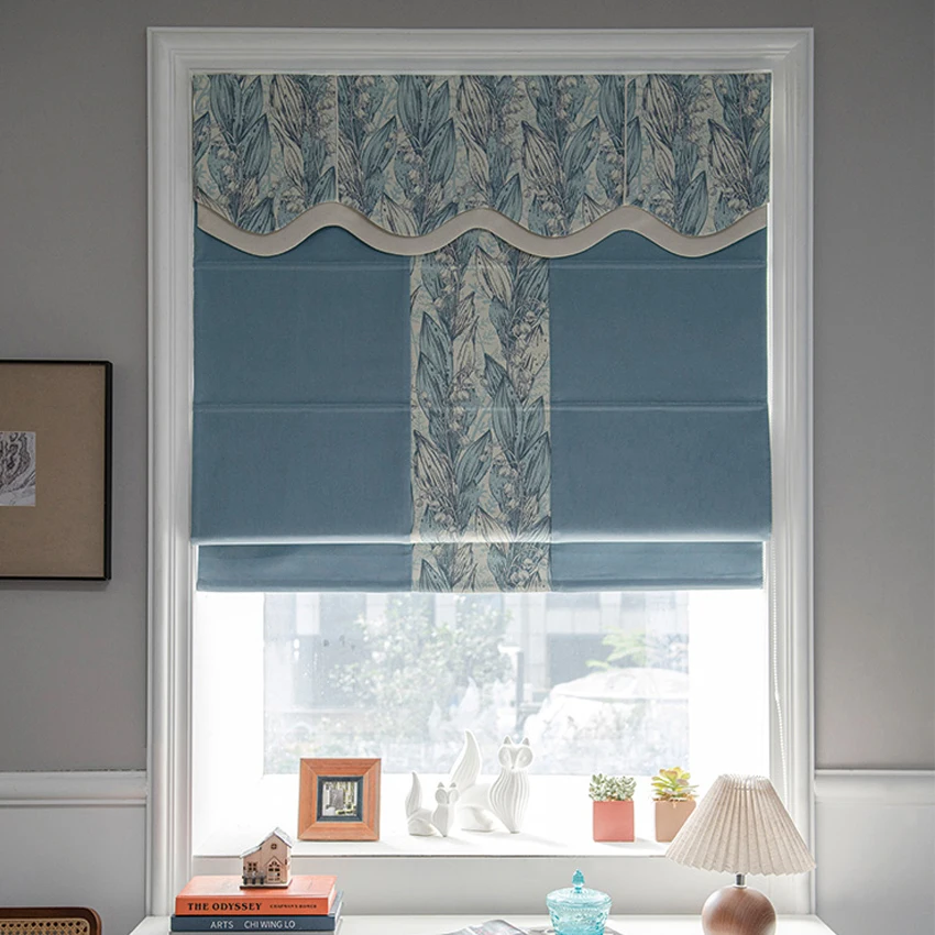 

Motorized/Cord American Pastoral Blue Flat Roman Shade With Hardware Included Custom Window Curtains For Living Room