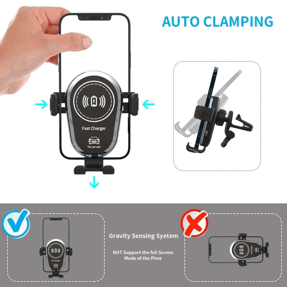100W Car Wireless Charger Air Outlet Phone Holder for iPhone 16-12 Samsung Xiaomi Gravity Fast Charging Air Vent Clip Cell Stand