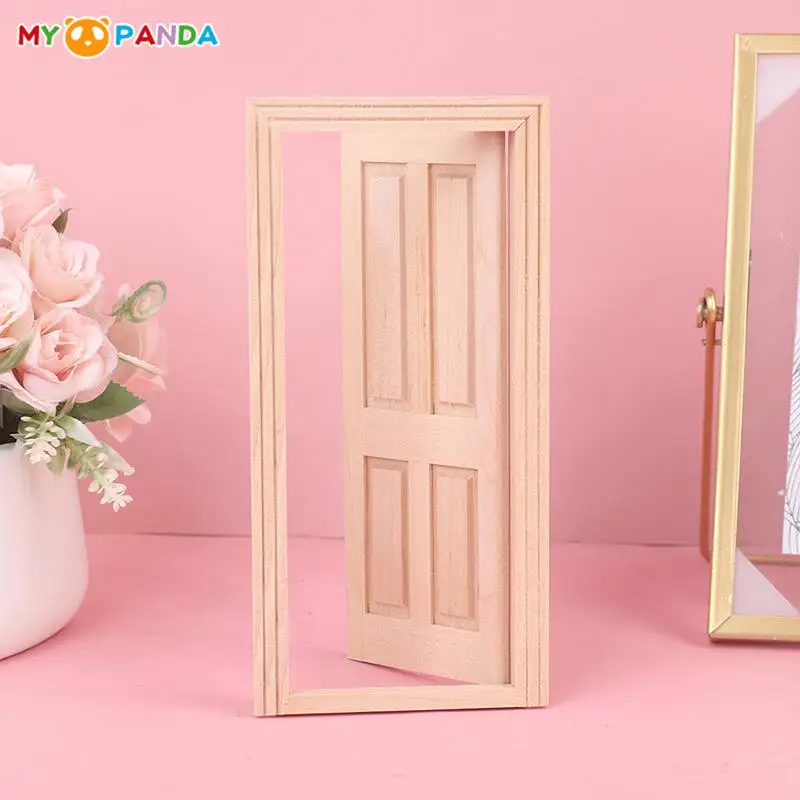 

New Hot! 1/12 Scale Miniature 4 Panel Interior Wooden Door Unpainted DIY Dollhouse Furniture Dollhouse Accessories