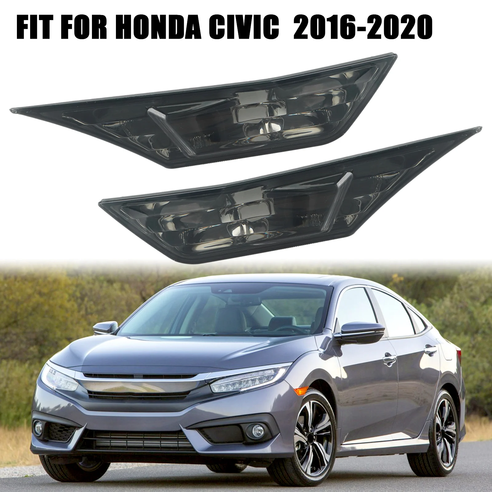 

2x Smoked Side Marker Lamp Turn Signal Light W/ LED Bulbs For Honda Civic 2016-2021(2 Door Coupe/4 Door Sedan/4 Door Hatchback)