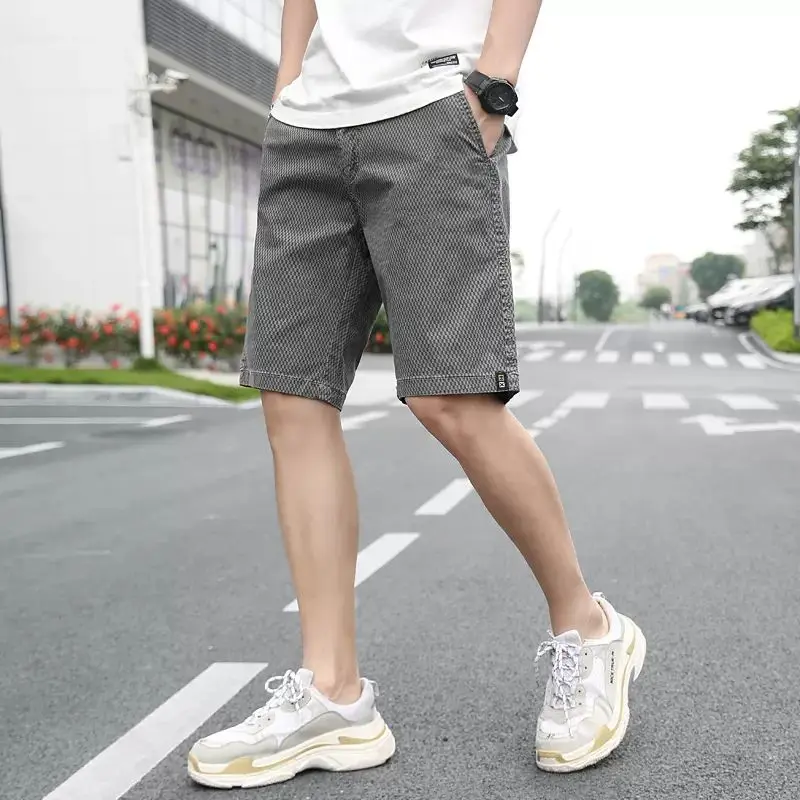 American Trendy Casual Loose Straight Shorts Men's Elastic Waist Drawstring Patchwork Pockets Straight Beach Cool Sport Shorts