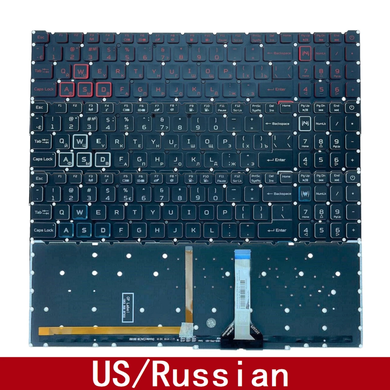 

Для Acer Nitro 5 AN515-56 AN515-57 AN515-45 PH315-54 Predator Helios 300 Клавиатура для ноутбука с русской и английской раскладкой с RGB