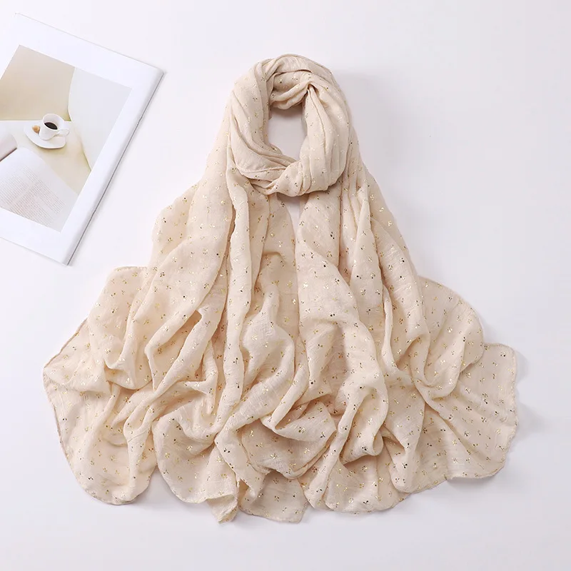 Baumwolle Hijabs Für Frau Lange Bronzing Muslimische Frauen Floral Lange Hijabs Islam Kopf Schals Stirnband Turban Headwrap – Detail 24