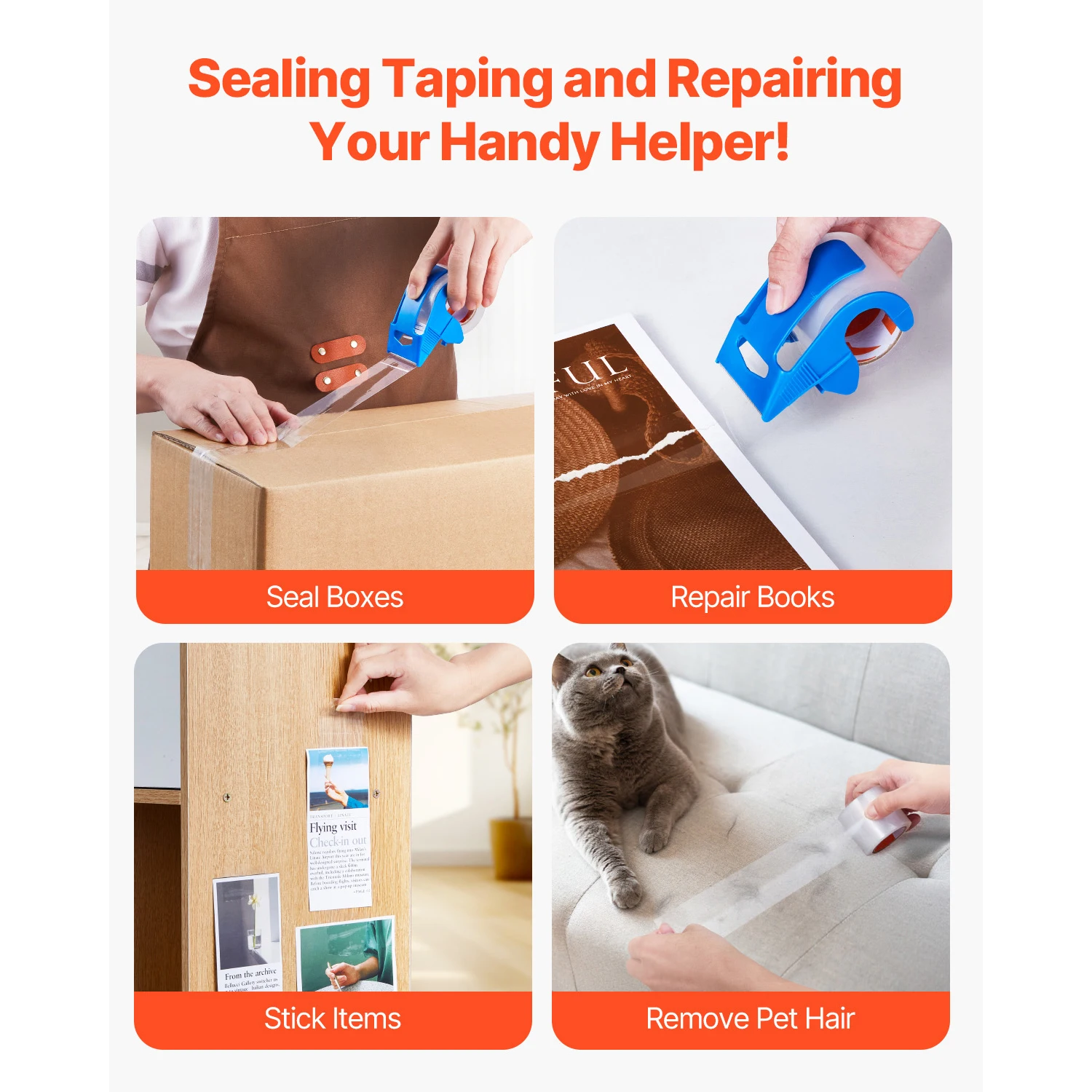 Clear Packing Tape with Dispenser for Moving and Shipping