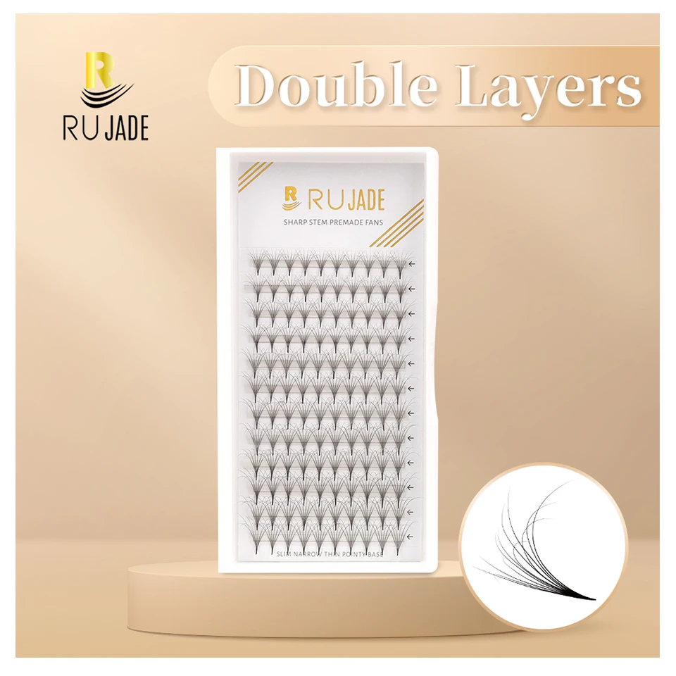 

RUJADE New 3D Double Layers Premade Fan Lash Extension Pointy Base Russian Volume Cluster Lash Stereo Fluffy Messy Effect Cilios