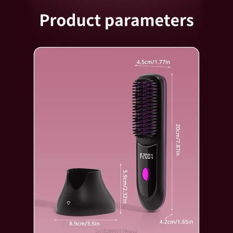 Cordless Hair Straightener Brush Fast Heating 3 Gear Adjustable Temperature USB Rechargeable Hair Straightening Comb R9UD