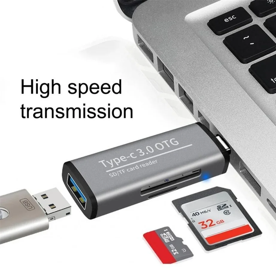 USB Card Reader 2 in 1 Type C USB 3.0 To SD Micro SD TF Adapter For Laptop Phone OTG Cardreader Smart Memory TF Card Reader