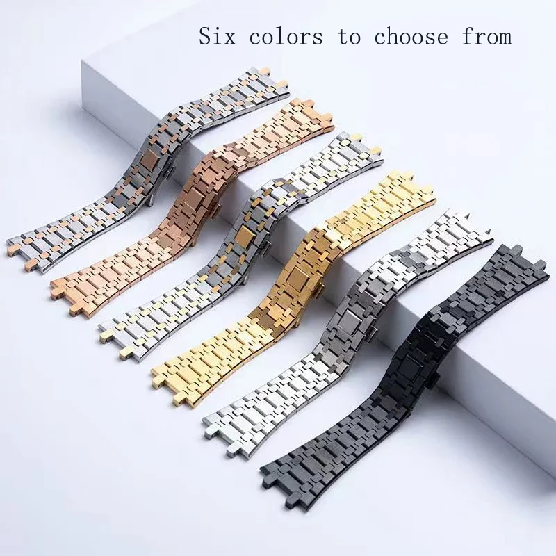 

Black gold silver watchband 21mm 26mm Men women Full Stainless Steel Watch Band Bracelet For AP ROYAL OAK strap folding buckle