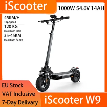 Scooter elettrico pieghevole iScooter W9 da 10", 1000 W 54,6 V14 Ah, 35-45 km, 45 km/h, 120 kg, pneumatico fuoristrada gonfiabile, APP, grigio