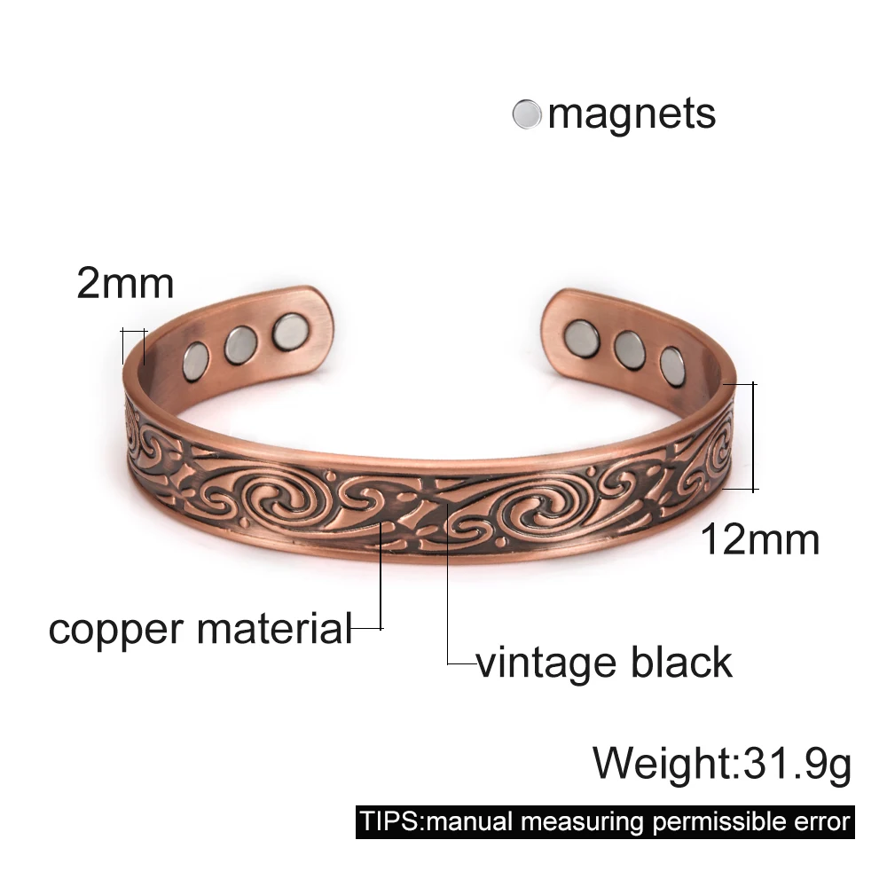 Meathly Viking Magnetarmbänder aus reinem Kupfer für Herren, Drache, verstellbare Manschette, Gesundheitsenergie, Armreifen mit hohem Magnetgehalt, Vorteile, Armbandschmuck_voghion.com