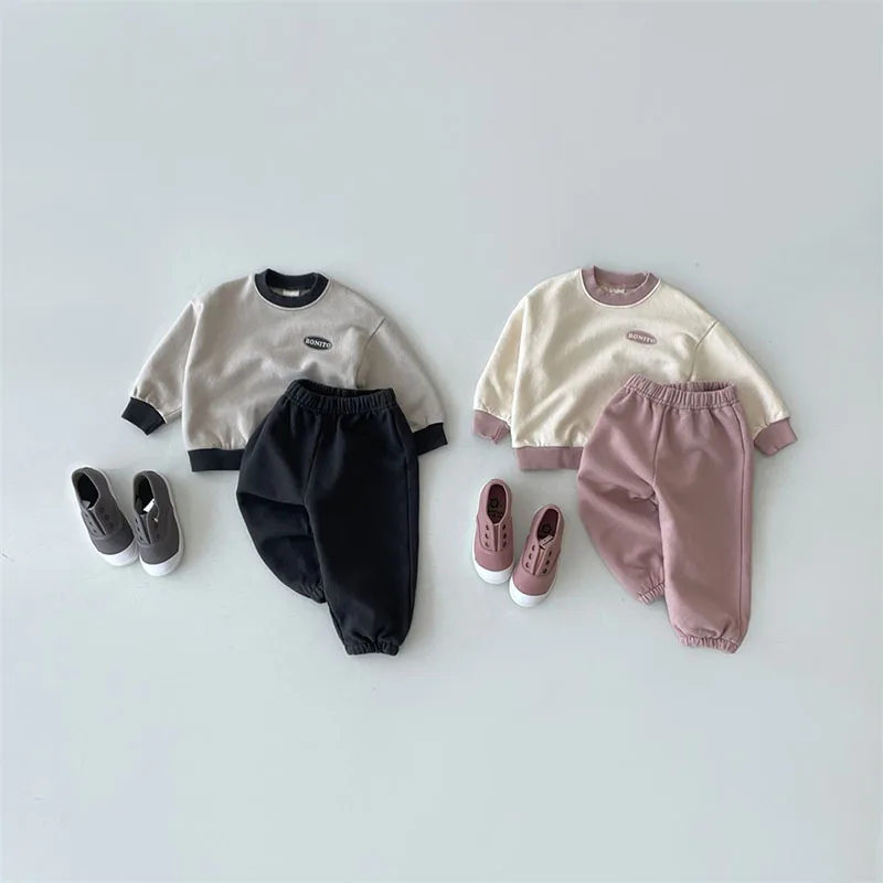 2025 Autumn New Baby Long Sleeve Clothes Set Boys Girls Letter Print Swearshirt + Pants 2pcs Suit Toddler Cotton Casual Outfits 6