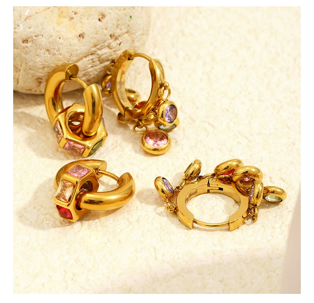 MamacitaSlay Creolen aus 316L-Edelstahl, mehrfarbig, Zirkon, 18 Karat vergoldet, wasserdicht, Schmuck, einzigartige Damen-Ohrringe – Detail 4