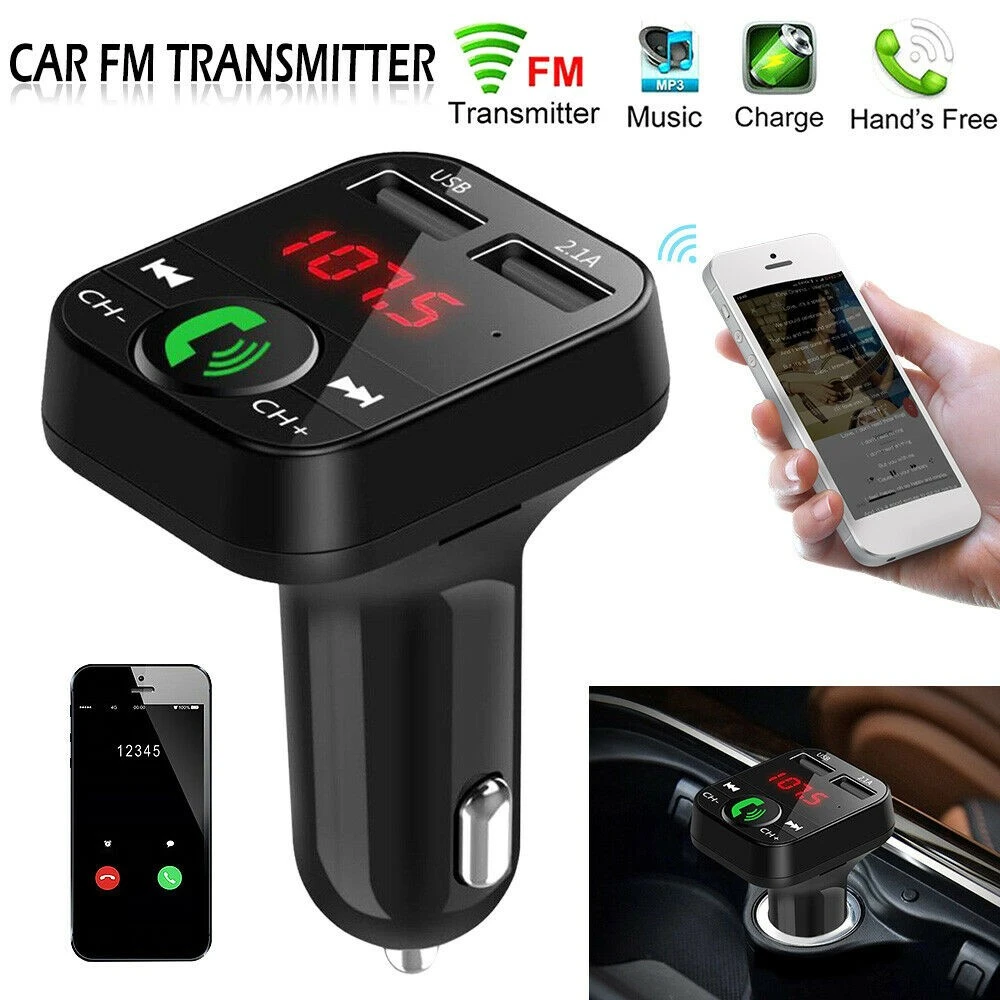 1pc Car Mp3 Player Car Fm Transmitter Wireless Bluetooth 2 Usb Charger