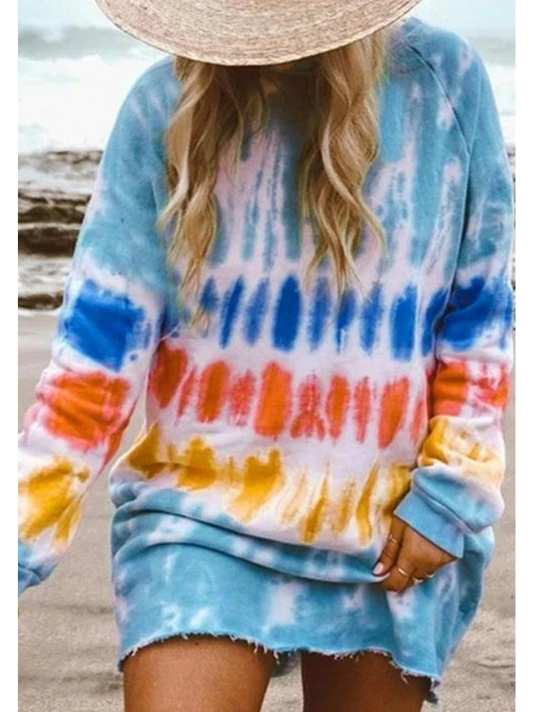 

Women Summer Casual Long T-shirt Home Long Sleeve Round Neck Print Thin Loose Tops Female Loose Pullover Tee
