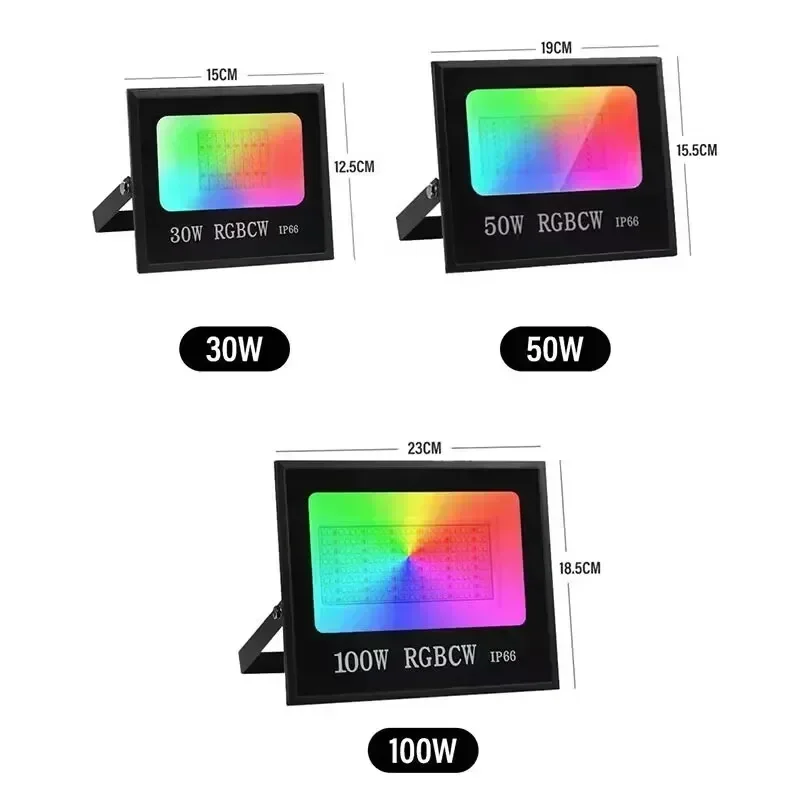 투야 스마트 투광 LED 반사판 야외 조명, RGB 밝기 조절, 따뜻한 차가운 백색광, 블루투스 와이파이 지지대, 220V, 30W, 50W, 100W
