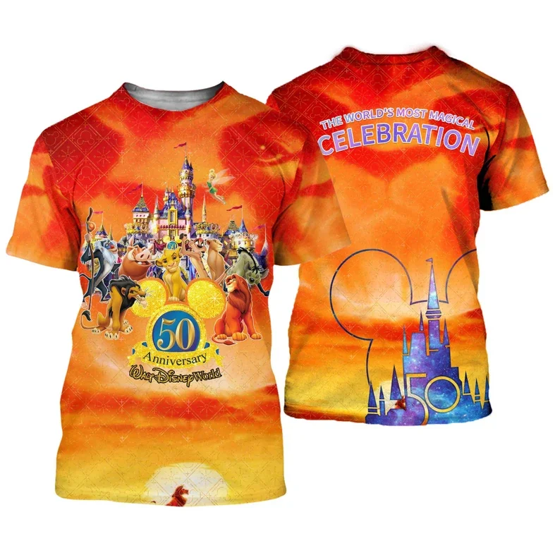 The Lion King Orange Ombre Castle Mickey Head Disney 50Th Anniversary T-Shirt Casual Unisex Outfit Abbigliamento Uomo Donna Kid