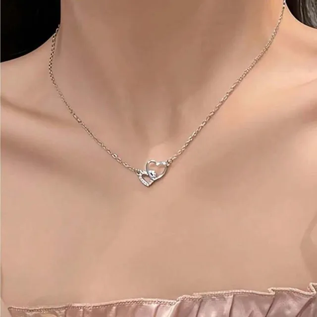 New Fashion Simple Silver Color Love Heart Pendant Necklace Charm Chain Collares Necklace for Women Party Jewelry Daily Wear