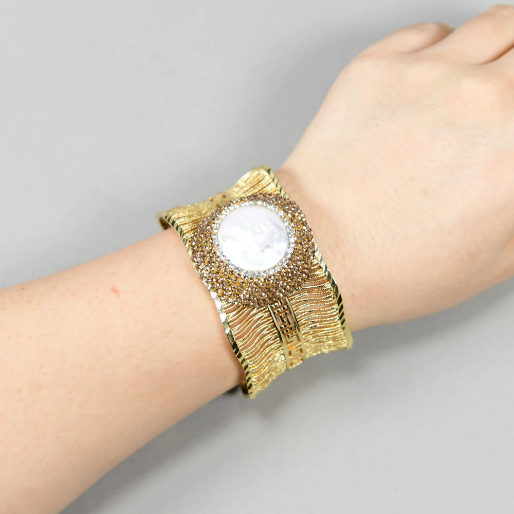 Traditional Gold-Plated Wire Drawing Point Diamond Pearl Bracelet