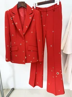 HIGH STREET 2026 FW Designer Fashion Runway Suit Set Ladies Slim Fit Single Button Rivet Gromet Blazer Jacket Pants Suit - Image 2
