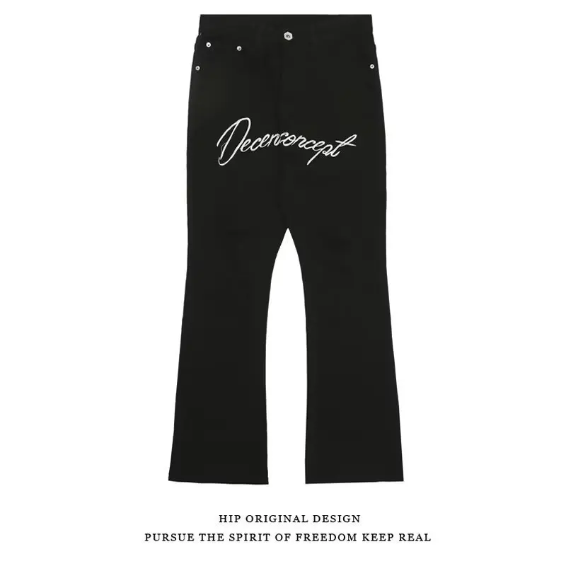 

Fashion Letter Printed Ripped Jeans Spring Summer Men's Straight Cotton Stretch Denim Pants Youth Male Casual Slim Fit Trousers
