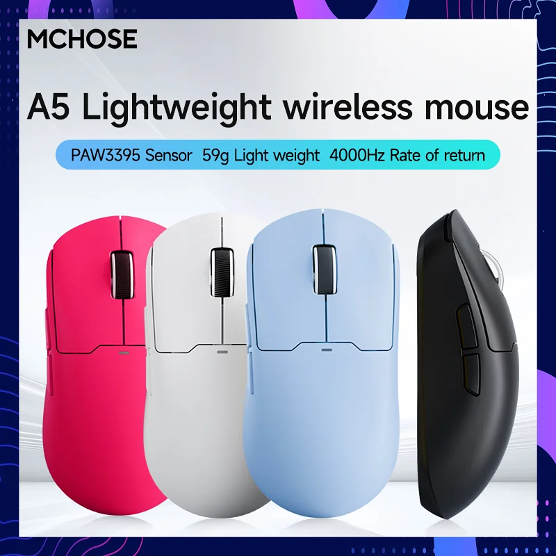 MCHOSE A5 V2 Ultralight Wireless Gaming Mouse 26000DPI 4000Hz PAW3395 3-Mode (BT/Type-C/2.4G) For Esports PC Games wireless mouse gaming mouse wireless gaming mouse