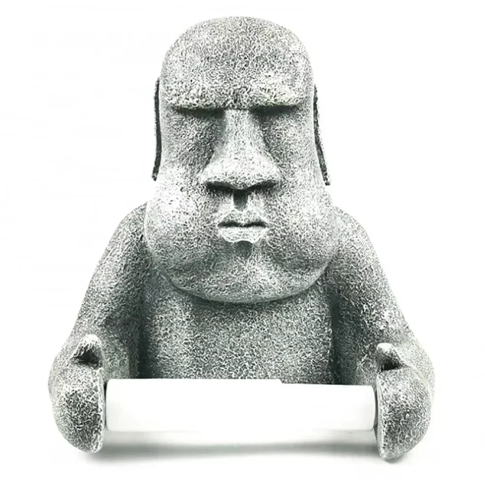 Easter Island Moai Tissue Holder Wall Mounted Resin Statue Toilet Paper Holder Moai Statue Bathroom Tissue Holder 2