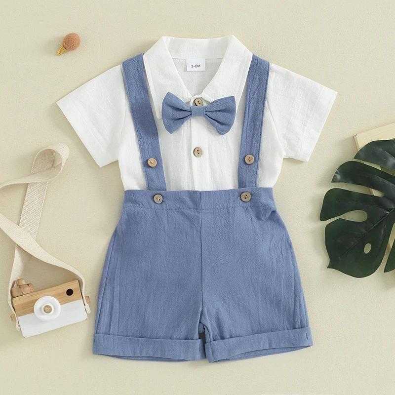 

Infant Baby Boys Summer Outfit Gentleman Short Sleeve Romper Dress Shirt Suspender Shorts 2Pcs Suit Clothes Set