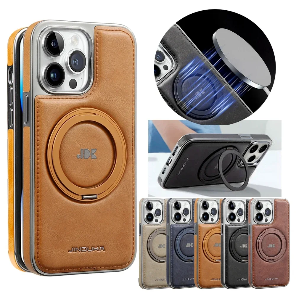 Premium Magnetic Leather Phone Case with Kickstand and MagSafe Compatibility