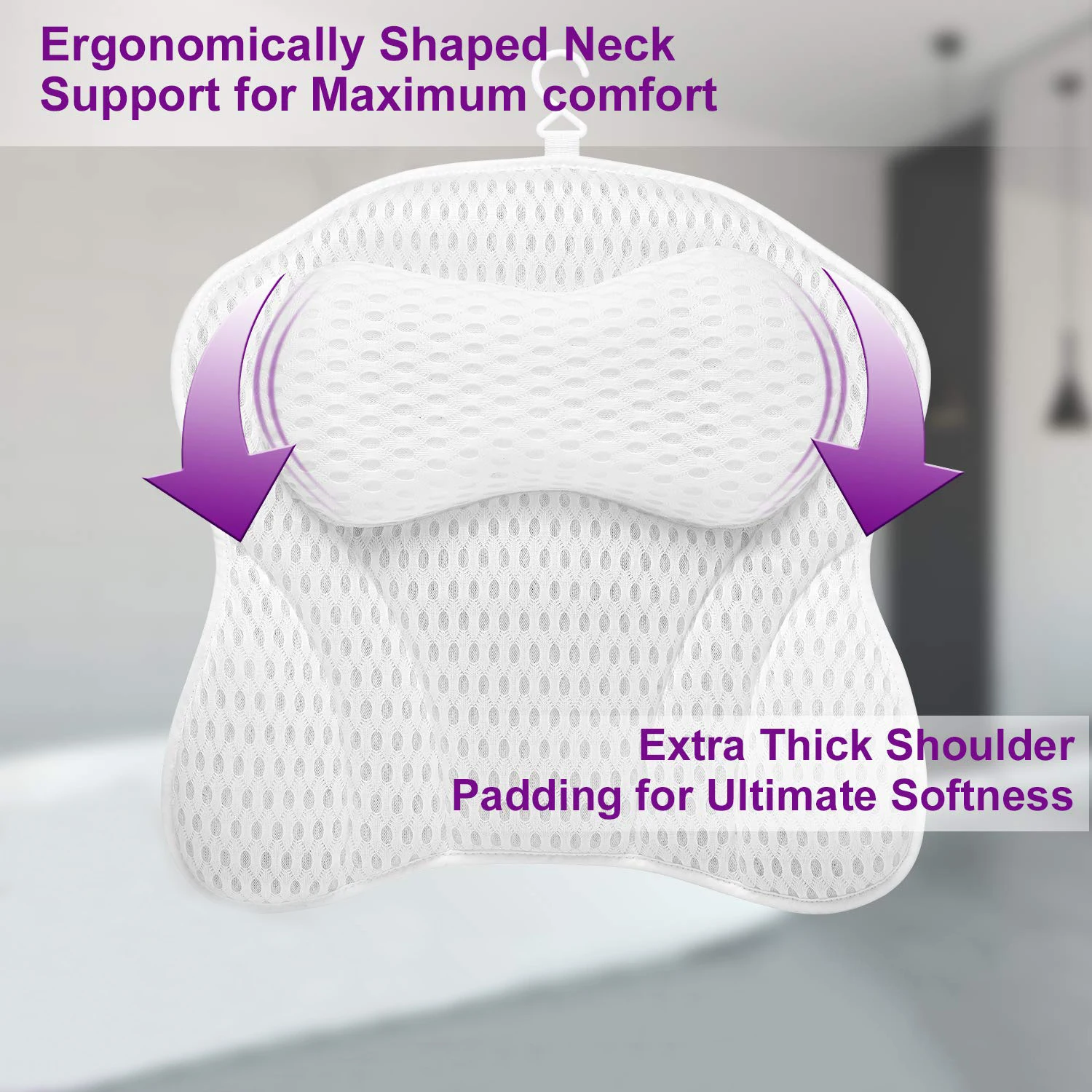 Bath Pillow Ergonomic Bathtub Spa Pillow With 4D Air Mesh Technology 6 Suction Cups