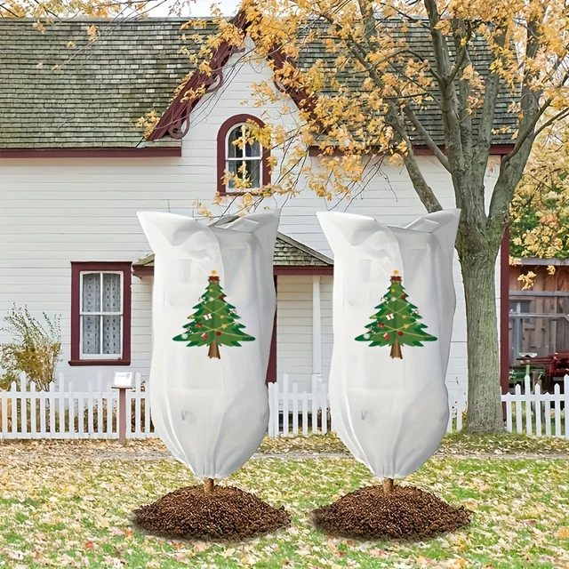 1pc Heavy Duty Winter Frost Cloth Plant Cover - Drawstring Design for Outdoor Shrubs, Fruit Trees,Ideal for Christmas Gardening 2
