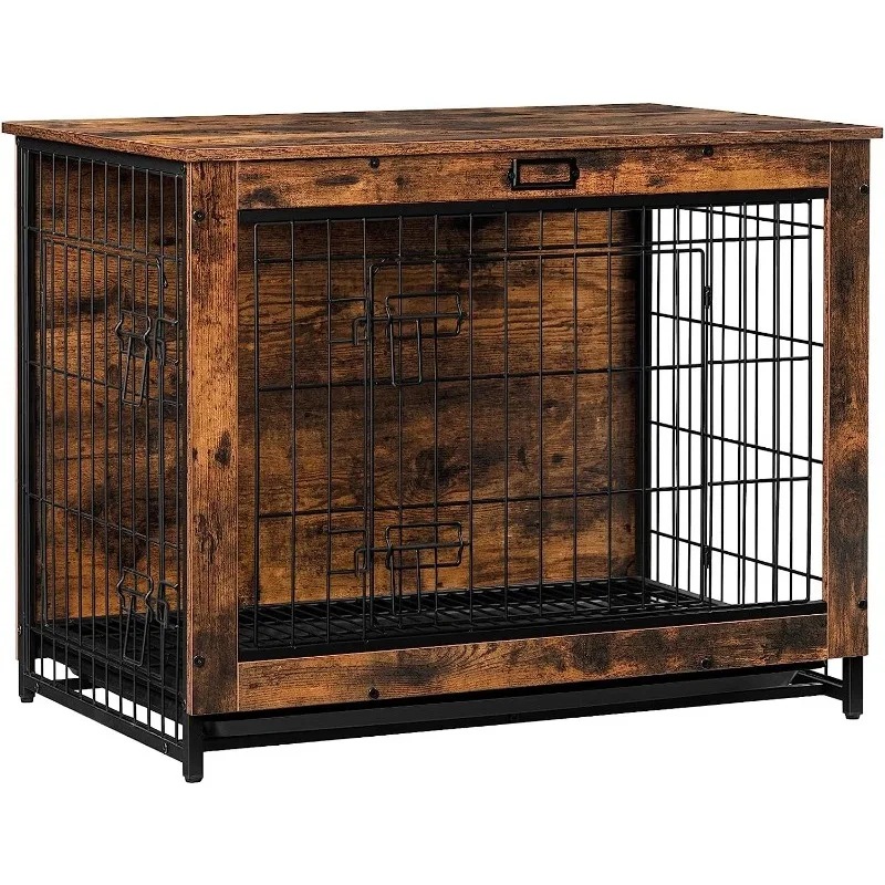 

Large Dog Kennel, Wooden Pet Furniture with Pull-Out Tray, Home and Indoor Use, Double Doors Modern Side End Table