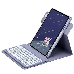 360° Rotating Tablet Keyboard Case with Pencil Holder and Multi-Language Keyboard for Japanese (Lavender gray)