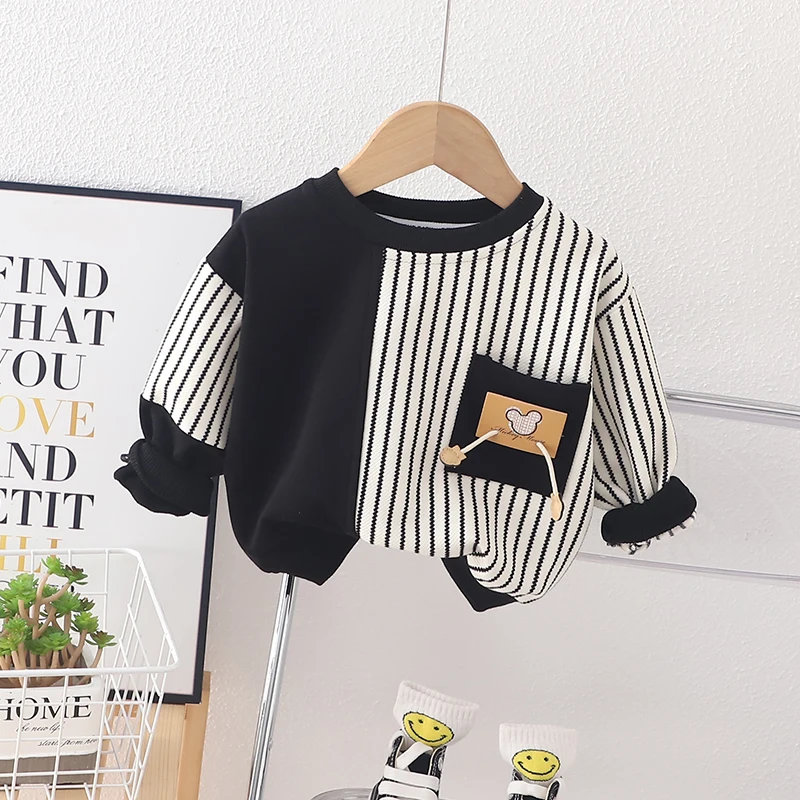 Sweatshirts Cute Girls Printe T-shirt Baby Boys Hoodies Toddler Kids Cartoon StriPS Round Neck Long Sleeves Hoodies 3